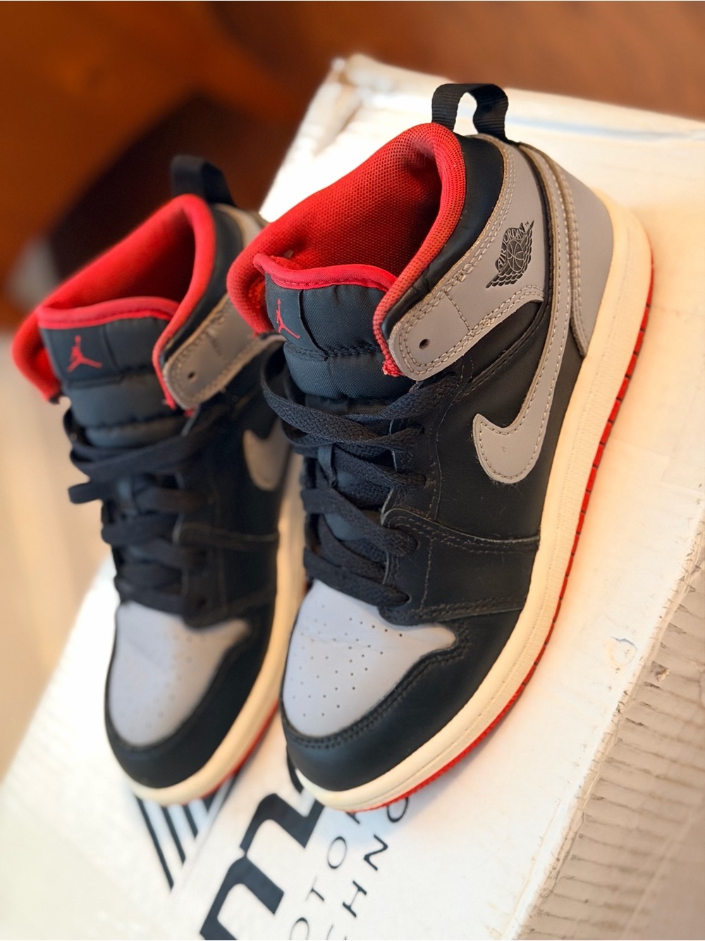 Nike Kids Black, Gray & Red Mid-Top Sneakers